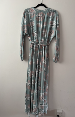 NWT Modest Satin Dress Light Green Floral 58" Length One Size Fits Up to 14  | eBay