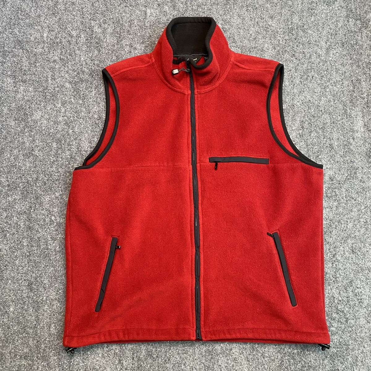 Eddie Bauer Vest Mens LARGE TALL Fleece Full Zip Red Black Vintage