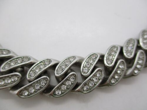 Silver Tone Cuban Iced-Out Chain Link Men's Necklace - Picture 3 of 13