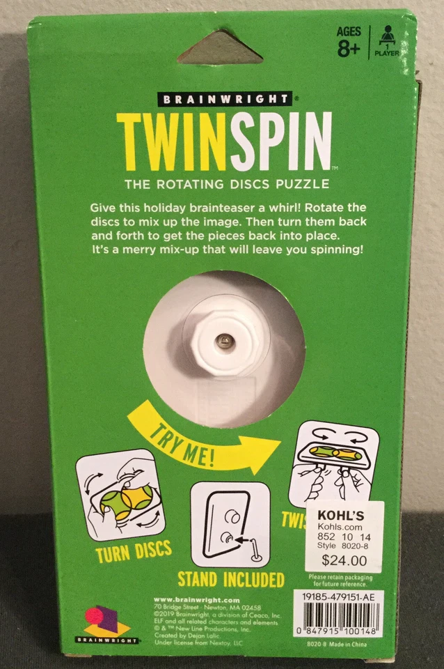 TWINSPIN ELF the movie The Rotating Discs Puzzle by Brainwright ELF puzzle NEW - Image 2 of 2