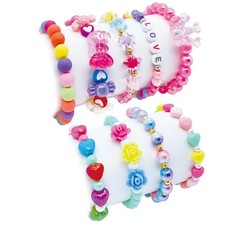 9 PCS Cute Kids Bracelets for Girls Pink LOVE Beaded Bracelets Little Girls C...