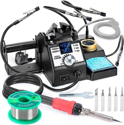 Lötstation 110W mit Lötkolben Set 90-480°C 3 Lötspitzen 50g Lötdraht Lupe LED