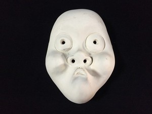 D0764 Japanese Pottery Wall Hanging Mask Vintage Man HYOTTOKO Face Interior