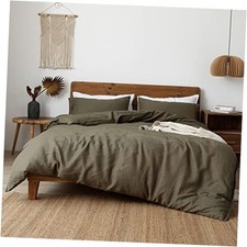 100 Linen Size Bedding Set, Cooling Duvet Cover with Queen Olive Green