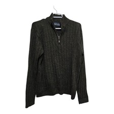 Oscar de la Renta Mens Large Green Ribbed Quarter Zip Pullover Cotton Blend
