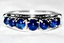 9ct White Gold Blue Sapphire Cabochon Anniversary Band Gold Ring 4.00g N7