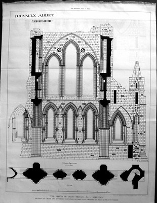 Antiker alter Druck Rievaulx Abbey Yorkshire Glennie Builder 1894 Architektur