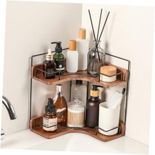 2-Tier Bathroom Counter Organizer, Wooden Corner Shelf for Vanity Countertop