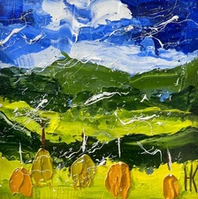 Carpathians Painting Mountains Original Art Haystacks Oil Impasto Landscape 6 x6
