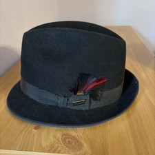 Vintage Dobbs Fifth Ave NY Black Wool Fedora Hat USA Made Union Label sz 7