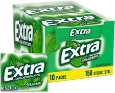 Wrigleys Extra Spearmint Sugarfree Chewing Gum Box Of 10 x 15 Stick Packs
