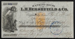 1868 Banking House of L.H. Hershfield Helena Territorial Draft In Current Funds