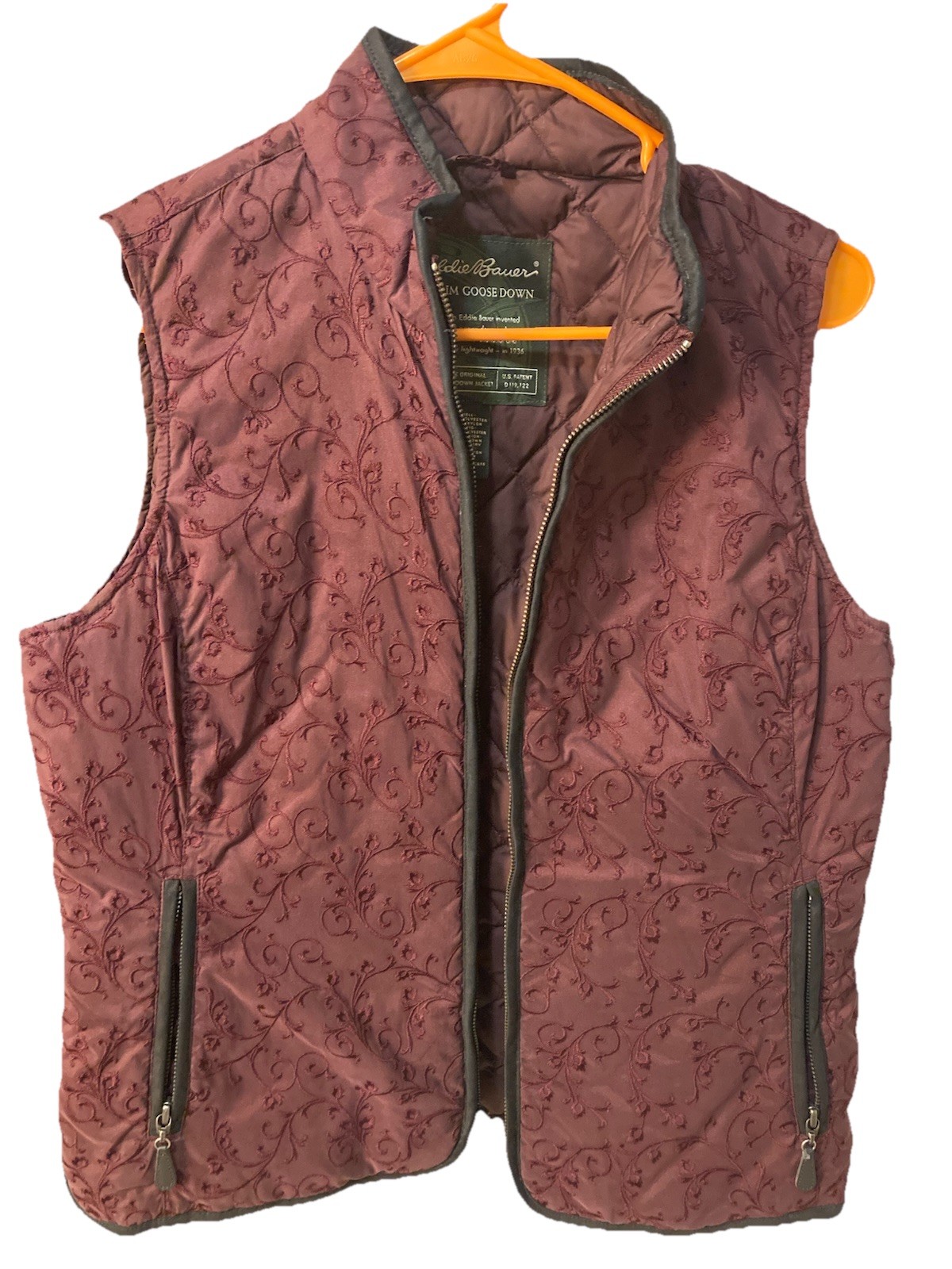 Eddie Bauer Goose Down Quilted Vest Embroidered Scroll Pattern Women’s Size M