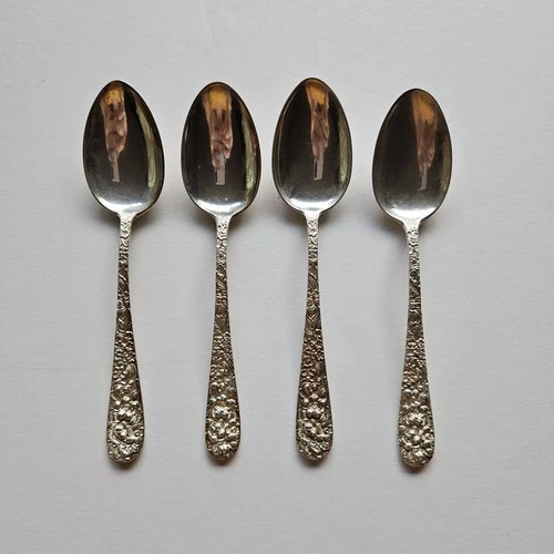 Kirk Stieff Rose Sterling Silver 4 x Teaspoon 5 7/8 in Repousse No Monogram