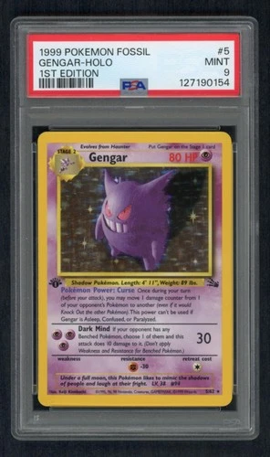 Pokemon Gengar Holo Rare 1st Edition 5/62 Fossil 1999 PSA 9 Mint Graded Card