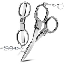 2 Pcs Folding Stainless Steel Portable Mini Small Travel Scissors, Safety Fol...