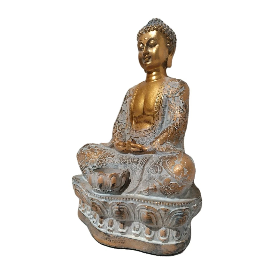 Meditación Pacífico Buda Sentado Oro Blanco Resina Candelabro Estatua 13" Foto 4 de 4