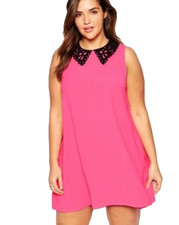 Ax Paris Curve Peter Pan Velvet Cut Out Collar Hot Pink Mini Dress Womens 24
