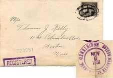 Massachusetts (Hanover Street Sta.) Boston Registered 1931 violet double ring  1