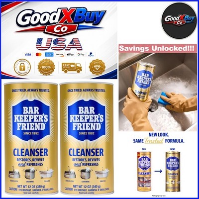 Bar Keeper's Friend Powder Cleaner 12 oz Pack of 2 Multi-Surface, Rust & Hard...