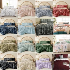 Botanical Floral Duvet Cover Set 3Pcs: Soft Brushed Microfiber with Hidden