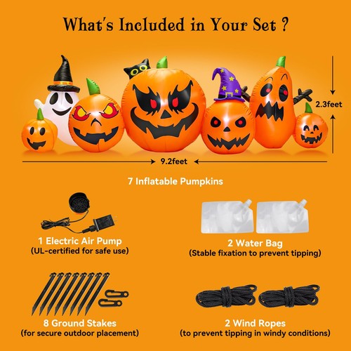 Inflables de Halloween de 9 pies calabaza decoraciones al aire libre con lindo gato elegido y... - Imagen 7 de 7