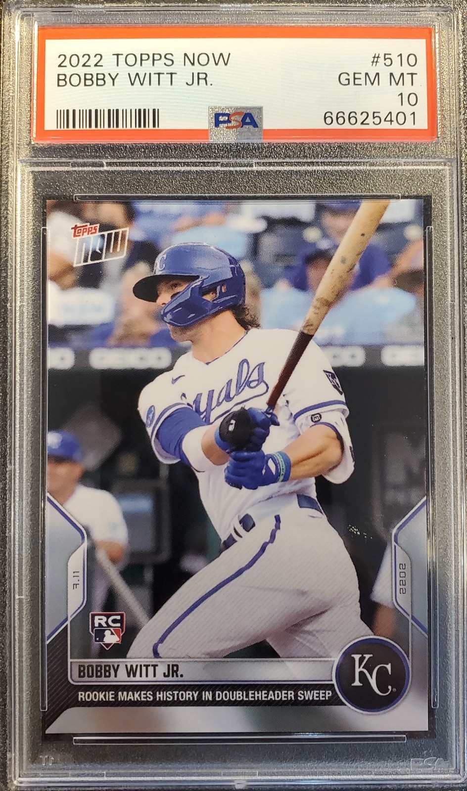 2022 Topps Now #510 Bobby Witt Jr. RC - PSA 10 (Pop:44)