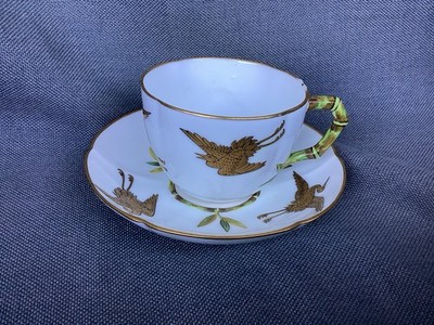 Antique Minton ; England / Tea Cup And Saucer   Flying Cranes , Bamboo   1876