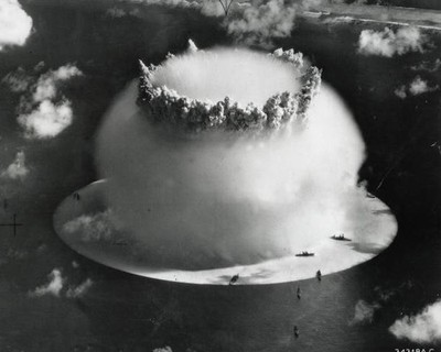 Atomic Bikini Atoll 25th July A mushroom cloud has formed after ex- Old Photo