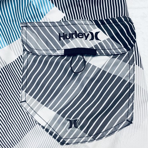 Hurley Shorts Mens Tagged 38 Waist Black Blue Gray White Plaid Drawstring - Picture 5 of 11