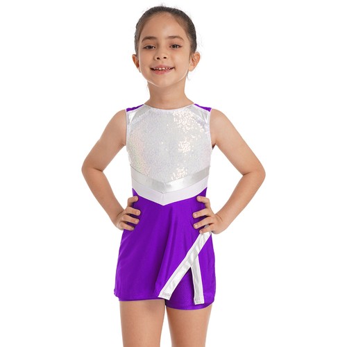 Mädchen Glitzerndes Tenniskleid Tanz Gymnastik Kleid Schule Jubel Führende Tanzbekleidung - Bild 34 von 42