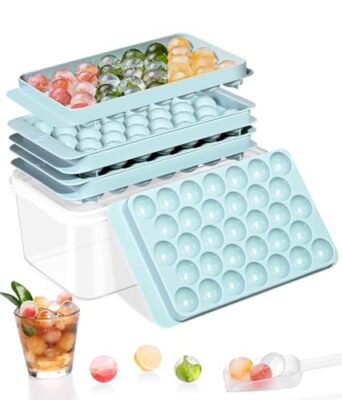 Stackable Round Ice Cube Tray Set with Lid & Bin   Create 99PCS Round Ice Balls