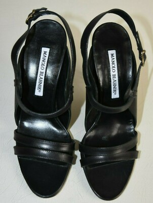 Sandales Manolo Blahnik DODO 875 $ Talons Hauts Noir Cuir - Taille 36 - Neufes Avec Boîte