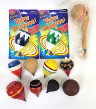 Lot of 10 Antique Vintage Children's Wood Spinning Toy Top  T218