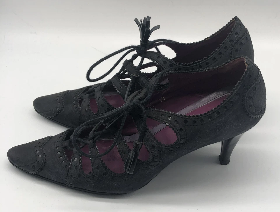 Tacón punta con cordones de gamuza gris Etro con detalle recortado talla 38 Foto 3 de 4