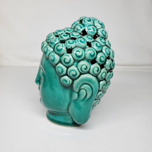 Ceramic Buddha Head Statue Figurine Potpourri Sachet Holder Green Scent - Picture 2 of 7