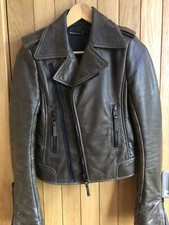 Gorgeous Balenciaga 2009 Khaki Leather Biker Jacket, Black Zips - Size 36