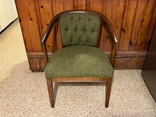 Vintage Rare MCM Shelby Williams Industries Green & Brown Wooden Felt Arm Chair
