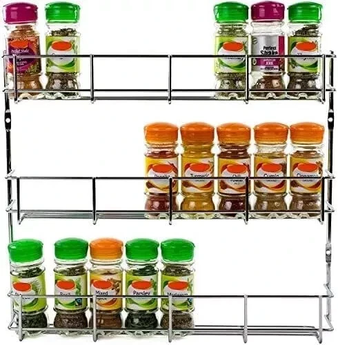 3 Tier Herbs Spice Rack Inside Cupboard Door Wall Mounted Kitchen Storage Shelf
