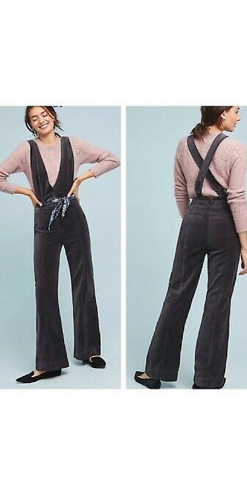 NWT New Anthropologie Pilcro Velvet Overalls Jumpsuit Sz 12 Gray