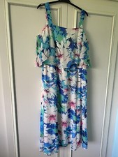 Nine West Tropical Floral Cold Shoulder Midi Dress Flutter Sleeve BMWT Size 12