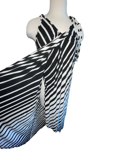 Ella Moss Women's Dress Size S Black/White Stripe Wrap Sleeveless Tie Shoulder - Picture 4 of 8