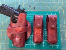 Handmade Leather 1911 Holster 2 mag pouch Punisher Carving