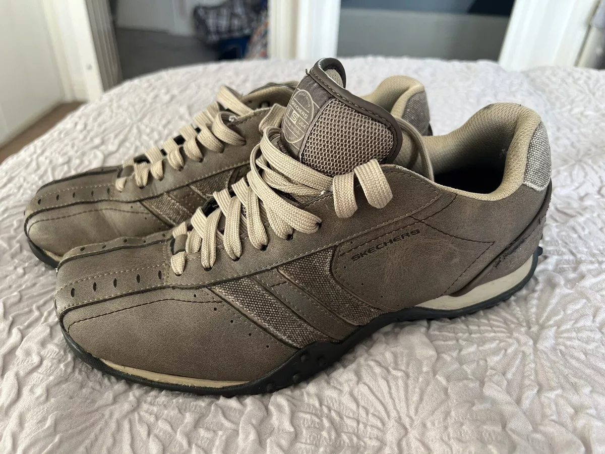 Mens Leather SKECHERS Urban Track Forward Casual Shoes Sage Size UK 7 US 8 EU 41