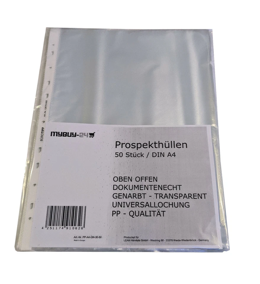 50er Pack Prospekthüllen A4 transparent Klarsicht Folie Hüllen Ordner - Bild 3 von 4