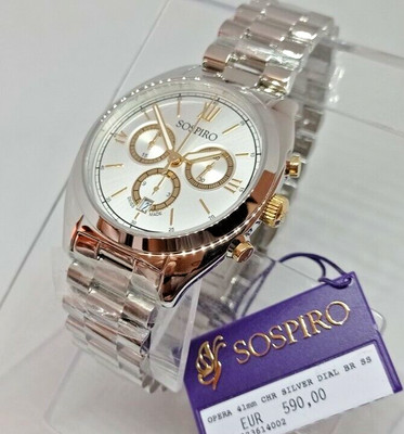 HERRENUHR CHRONOGRAPH SWISS MADE,SEUFZER MOD.OPERA,SILBER,GOLD,SAPHIRGLAS