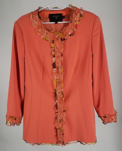 Rare Louise Ricci Embellished Beaded Sequin Button-Up Jacket Size 12 Fall Formal