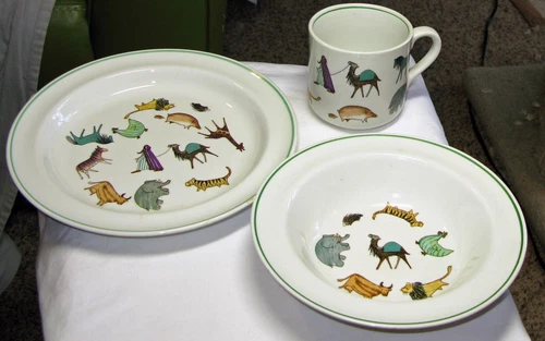 Arabia Finland Child's 3 Piece Plate Bowl Cup Set - Animal Parade Noah's Ark MCM