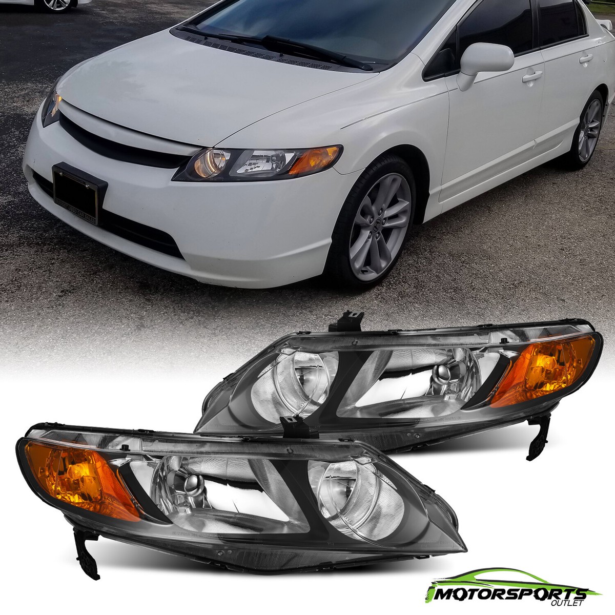 For 2006-2011 Honda Civic 4Dr Sedan Headlights Replacement Pair