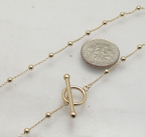 Bead Ball Cable Link Chain Necklace Toggle Clasp Real 14K Yellow Gold QVC - Picture 4 of 5